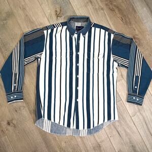 Vtg 90s Wrangler Western Brushpopper 16.5-35 X-Long Tails Striped Mens Large